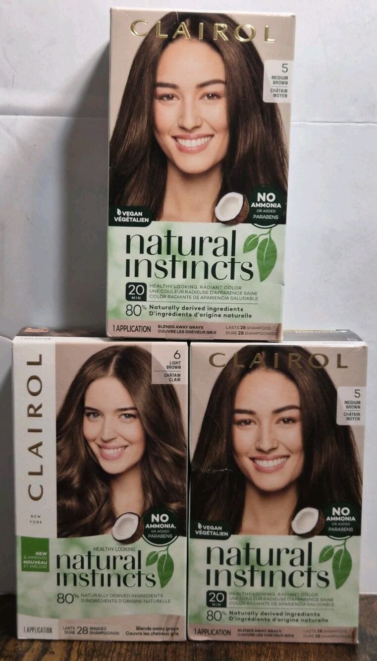 3 pk Hair Dye Clairol 5 & 6 Semi Permanent Light/Medium Brown Color Care Formula